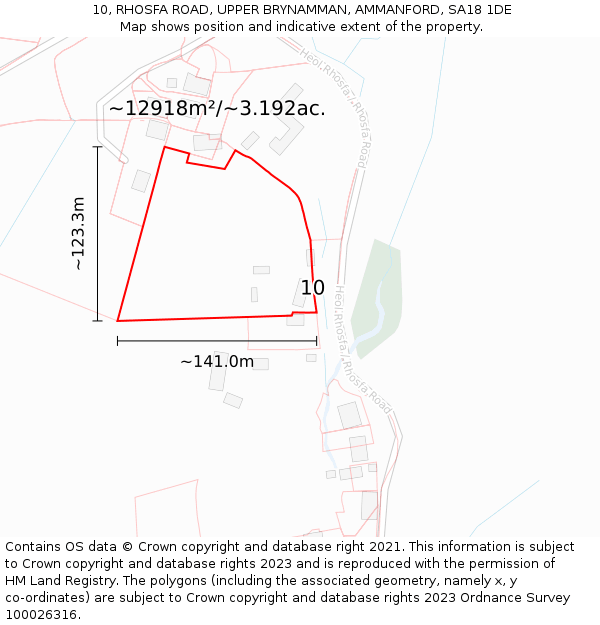 10, RHOSFA ROAD, UPPER BRYNAMMAN, AMMANFORD, SA18 1DE: Plot and title map