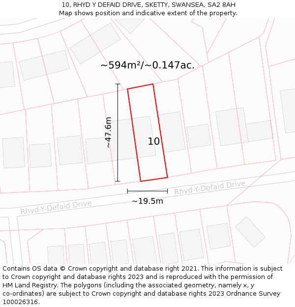 10, RHYD Y DEFAID DRIVE, SKETTY, SWANSEA, SA2 8AH: Plot and title map