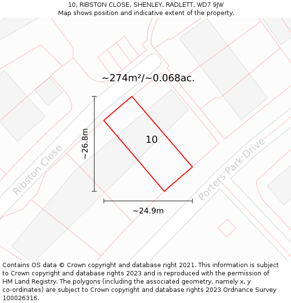 10, RIBSTON CLOSE, SHENLEY, RADLETT, WD7 9JW: Plot and title map