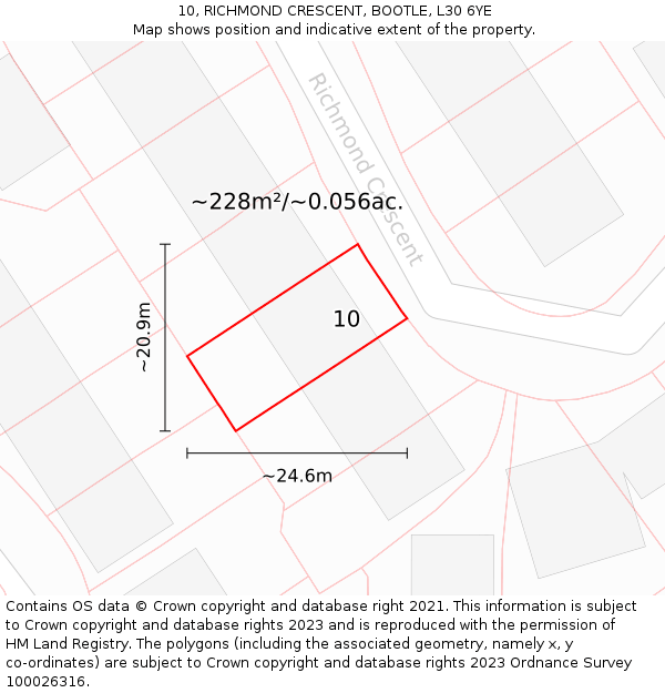 10, RICHMOND CRESCENT, BOOTLE, L30 6YE: Plot and title map