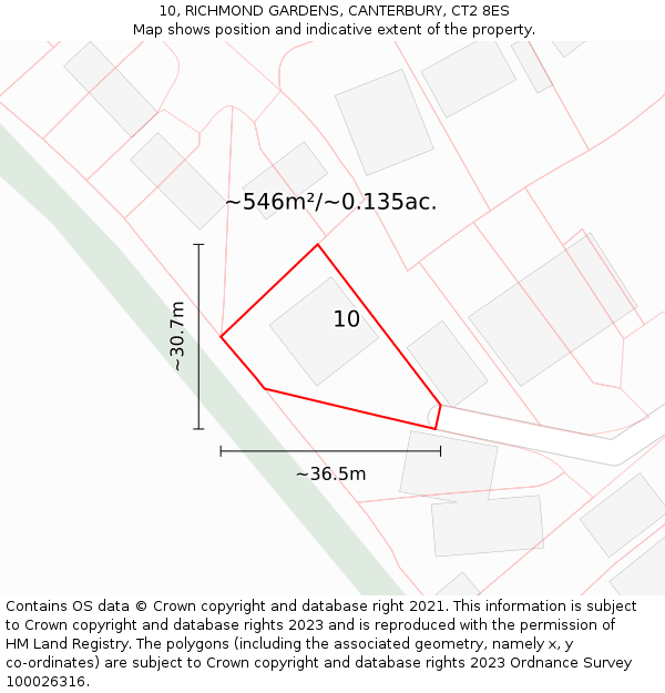 10, RICHMOND GARDENS, CANTERBURY, CT2 8ES: Plot and title map