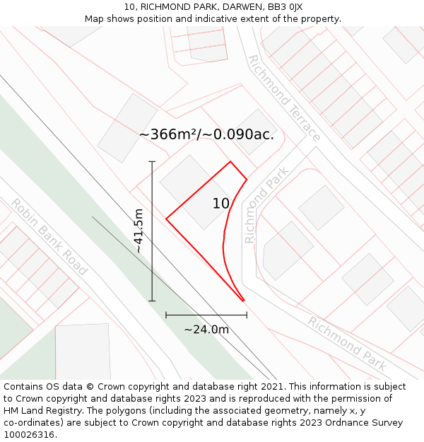 10, RICHMOND PARK, DARWEN, BB3 0JX: Plot and title map