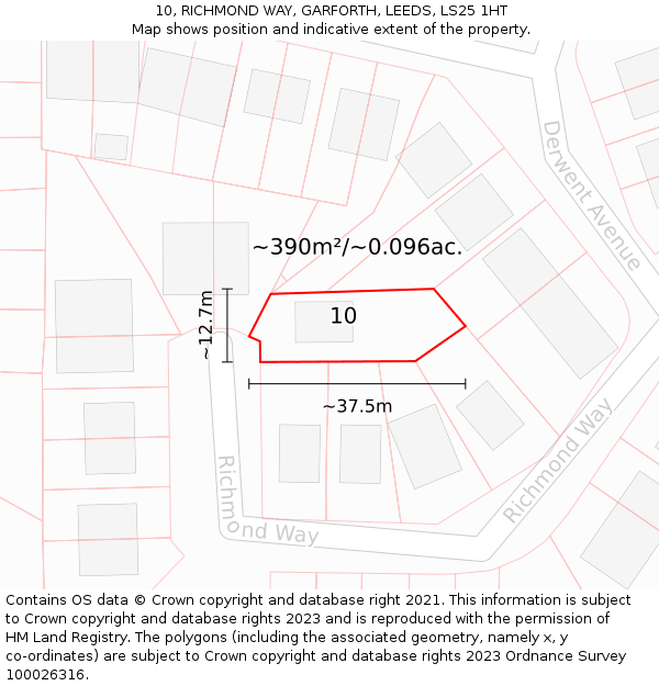 10, RICHMOND WAY, GARFORTH, LEEDS, LS25 1HT: Plot and title map