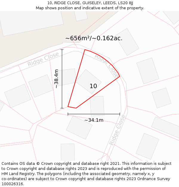 10, RIDGE CLOSE, GUISELEY, LEEDS, LS20 8JJ: Plot and title map