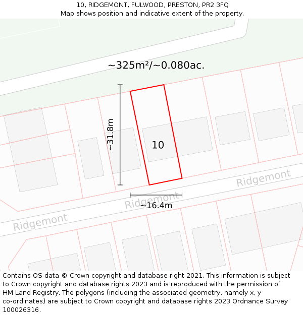 10, RIDGEMONT, FULWOOD, PRESTON, PR2 3FQ: Plot and title map