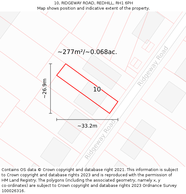 10, RIDGEWAY ROAD, REDHILL, RH1 6PH: Plot and title map