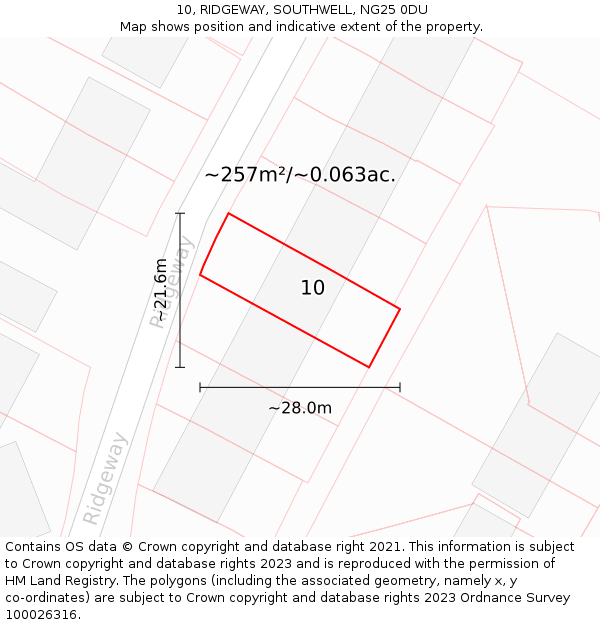 10, RIDGEWAY, SOUTHWELL, NG25 0DU: Plot and title map