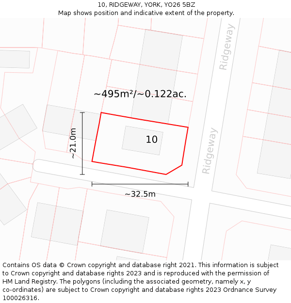 10, RIDGEWAY, YORK, YO26 5BZ: Plot and title map