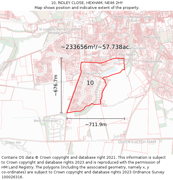 10, RIDLEY CLOSE, HEXHAM, NE46 2HY: Plot and title map