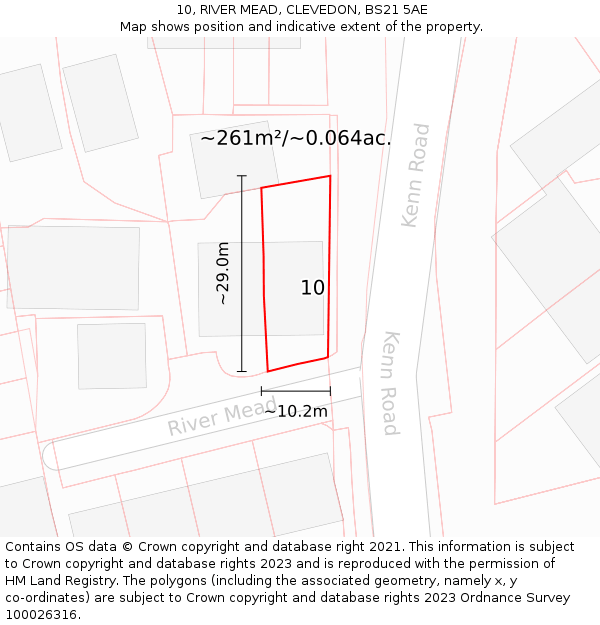 10, RIVER MEAD, CLEVEDON, BS21 5AE: Plot and title map