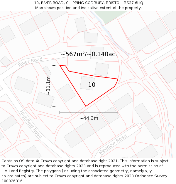 10, RIVER ROAD, CHIPPING SODBURY, BRISTOL, BS37 6HQ: Plot and title map