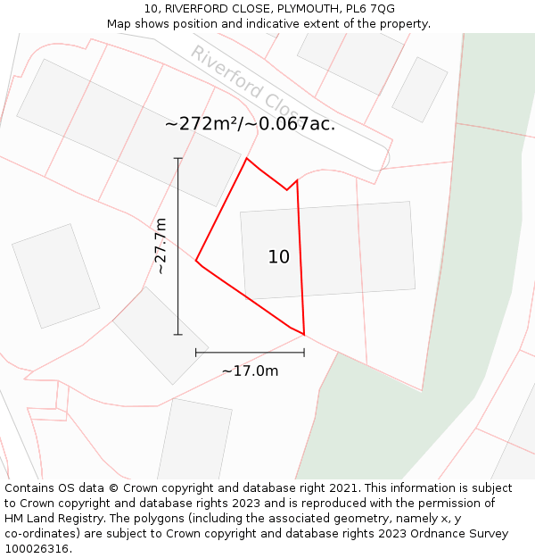 10, RIVERFORD CLOSE, PLYMOUTH, PL6 7QG: Plot and title map