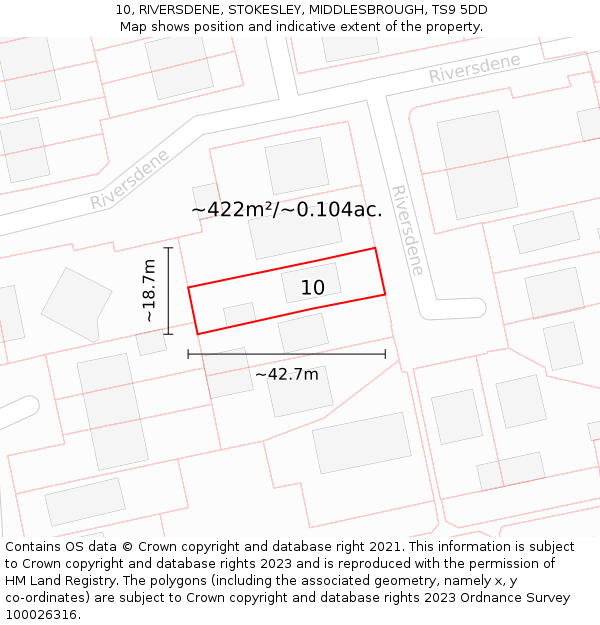 10, RIVERSDENE, STOKESLEY, MIDDLESBROUGH, TS9 5DD: Plot and title map