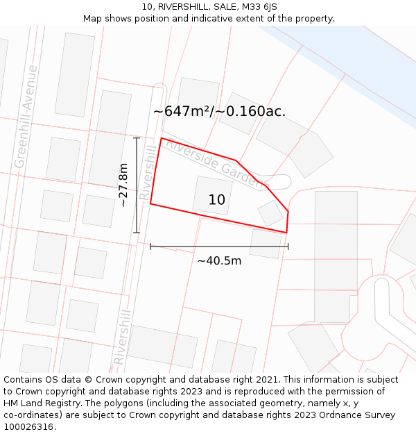 10, RIVERSHILL, SALE, M33 6JS: Plot and title map