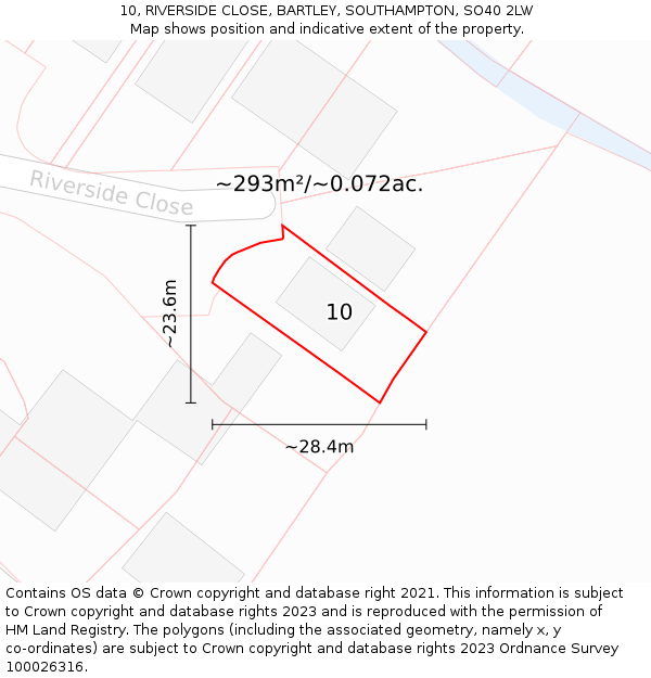 10, RIVERSIDE CLOSE, BARTLEY, SOUTHAMPTON, SO40 2LW: Plot and title map