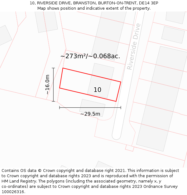 10, RIVERSIDE DRIVE, BRANSTON, BURTON-ON-TRENT, DE14 3EP: Plot and title map