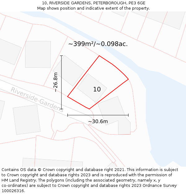 10, RIVERSIDE GARDENS, PETERBOROUGH, PE3 6GE: Plot and title map