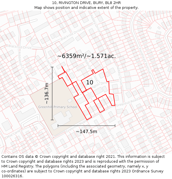 10, RIVINGTON DRIVE, BURY, BL8 2HR: Plot and title map