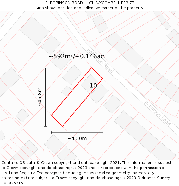 10, ROBINSON ROAD, HIGH WYCOMBE, HP13 7BL: Plot and title map