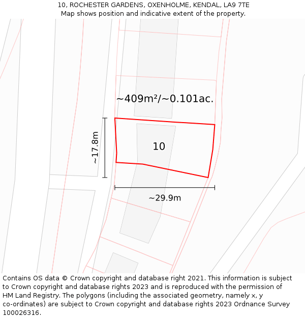 10, ROCHESTER GARDENS, OXENHOLME, KENDAL, LA9 7TE: Plot and title map