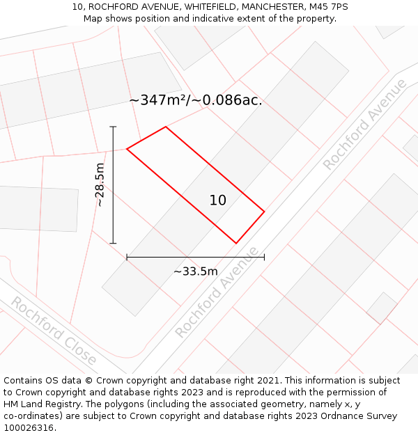 10, ROCHFORD AVENUE, WHITEFIELD, MANCHESTER, M45 7PS: Plot and title map