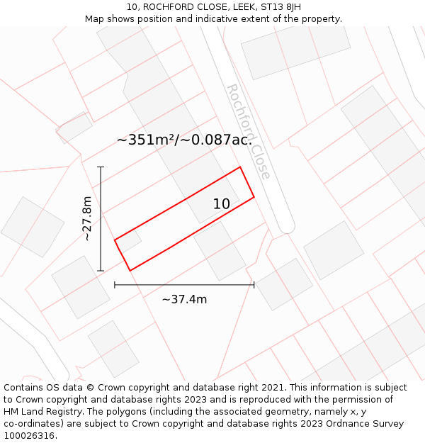 10, ROCHFORD CLOSE, LEEK, ST13 8JH: Plot and title map