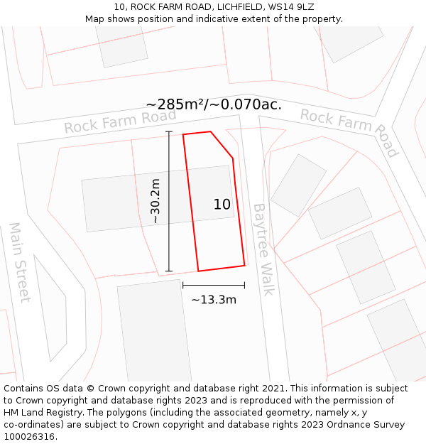 10, ROCK FARM ROAD, LICHFIELD, WS14 9LZ: Plot and title map