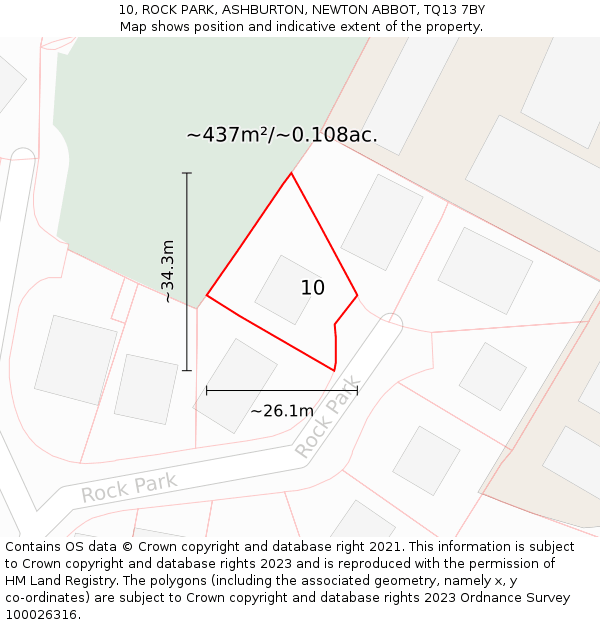 10, ROCK PARK, ASHBURTON, NEWTON ABBOT, TQ13 7BY: Plot and title map