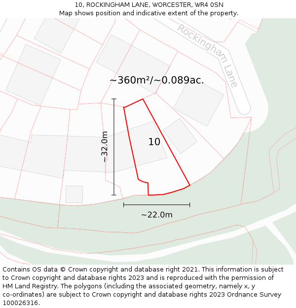 10, ROCKINGHAM LANE, WORCESTER, WR4 0SN: Plot and title map