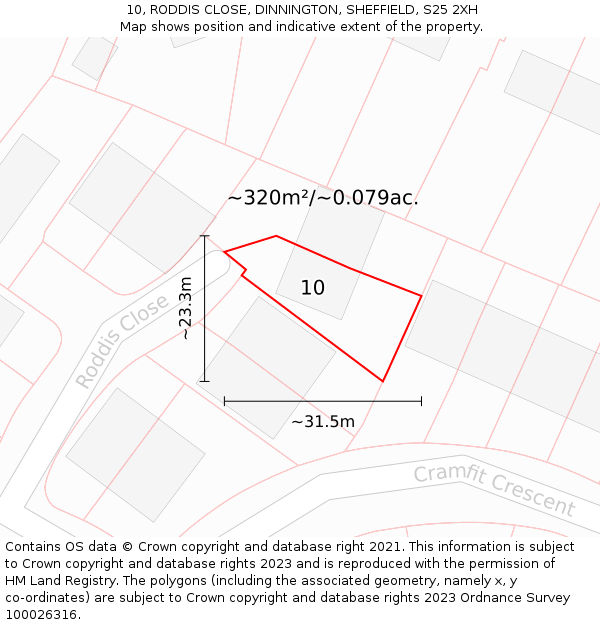 10, RODDIS CLOSE, DINNINGTON, SHEFFIELD, S25 2XH: Plot and title map