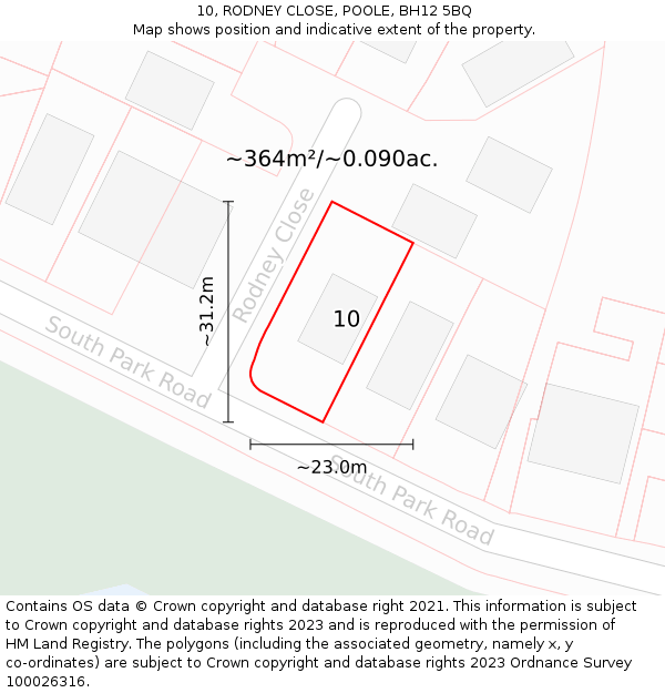 10, RODNEY CLOSE, POOLE, BH12 5BQ: Plot and title map