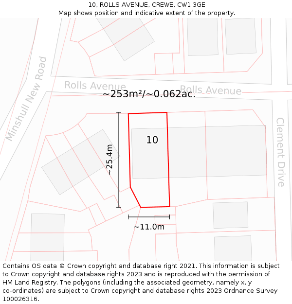 10, ROLLS AVENUE, CREWE, CW1 3GE: Plot and title map