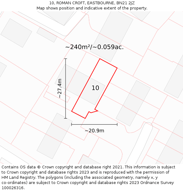 10, ROMAN CROFT, EASTBOURNE, BN21 2JZ: Plot and title map