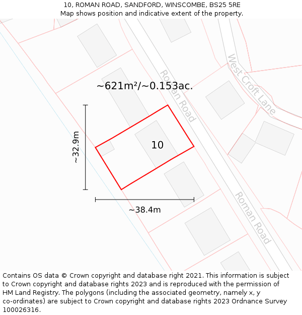 10, ROMAN ROAD, SANDFORD, WINSCOMBE, BS25 5RE: Plot and title map