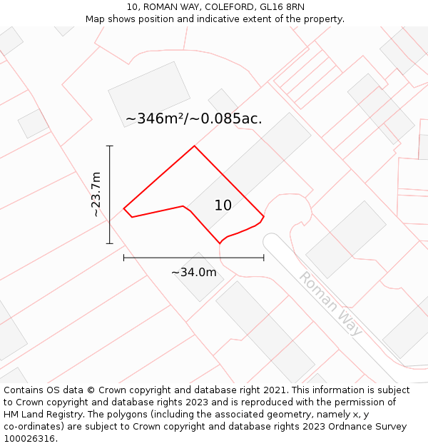 10, ROMAN WAY, COLEFORD, GL16 8RN: Plot and title map