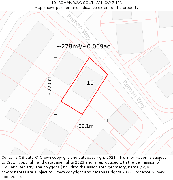 10, ROMAN WAY, SOUTHAM, CV47 1FN: Plot and title map