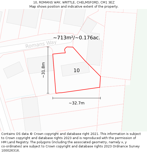 10, ROMANS WAY, WRITTLE, CHELMSFORD, CM1 3EZ: Plot and title map