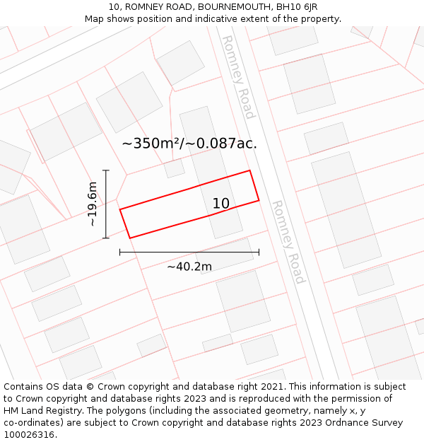 10, ROMNEY ROAD, BOURNEMOUTH, BH10 6JR: Plot and title map