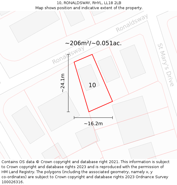 10, RONALDSWAY, RHYL, LL18 2LB: Plot and title map