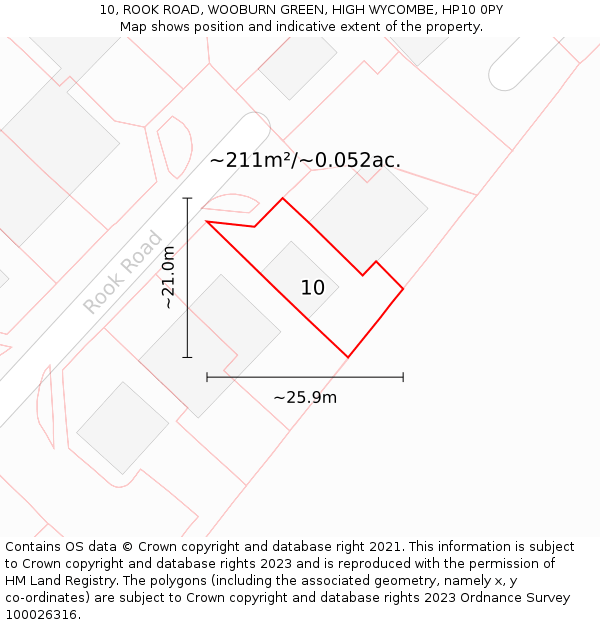 10, ROOK ROAD, WOOBURN GREEN, HIGH WYCOMBE, HP10 0PY: Plot and title map