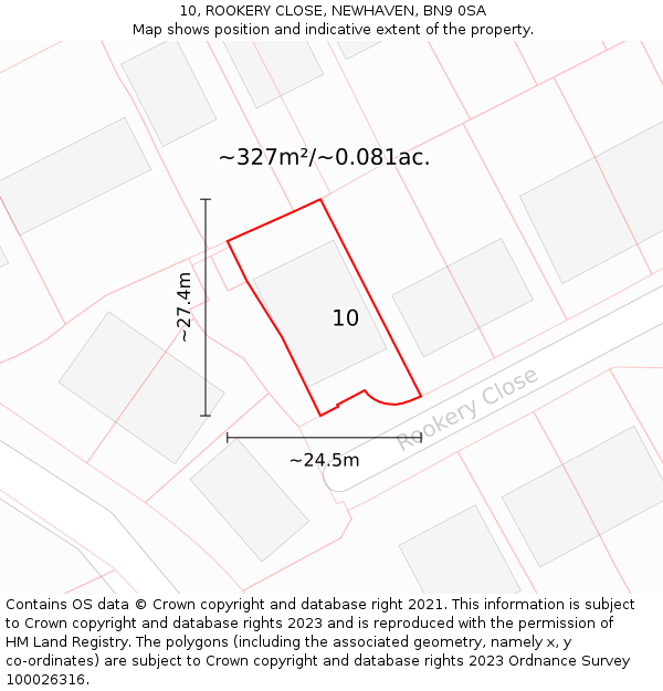 10, ROOKERY CLOSE, NEWHAVEN, BN9 0SA: Plot and title map