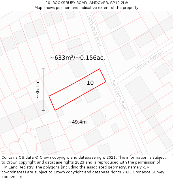 10, ROOKSBURY ROAD, ANDOVER, SP10 2LW: Plot and title map