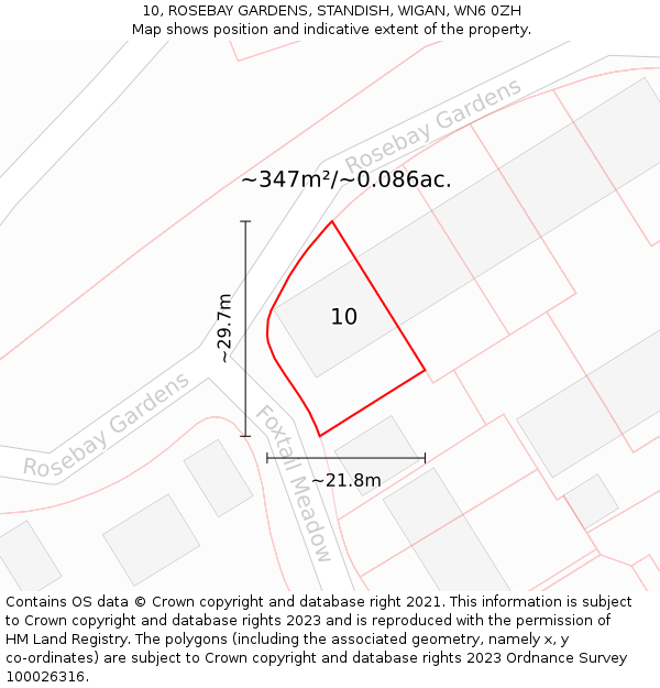 10, ROSEBAY GARDENS, STANDISH, WIGAN, WN6 0ZH: Plot and title map