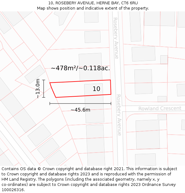 10, ROSEBERY AVENUE, HERNE BAY, CT6 6RU: Plot and title map