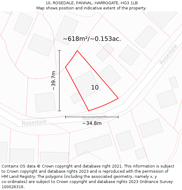 10, ROSEDALE, PANNAL, HARROGATE, HG3 1LB: Plot and title map