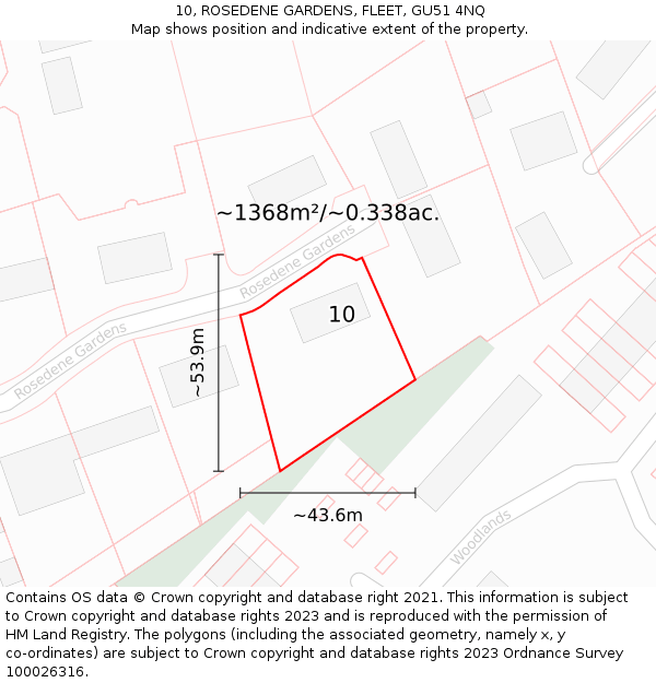 10, ROSEDENE GARDENS, FLEET, GU51 4NQ: Plot and title map