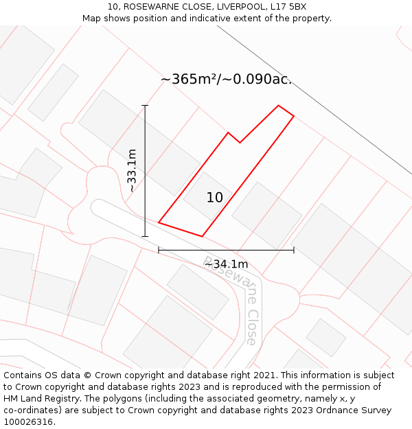 10, ROSEWARNE CLOSE, LIVERPOOL, L17 5BX: Plot and title map