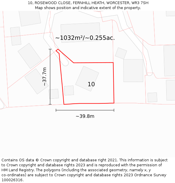 10, ROSEWOOD CLOSE, FERNHILL HEATH, WORCESTER, WR3 7SH: Plot and title map