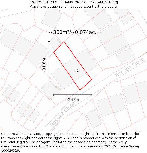 10, ROSSETT CLOSE, GAMSTON, NOTTINGHAM, NG2 6QJ: Plot and title map