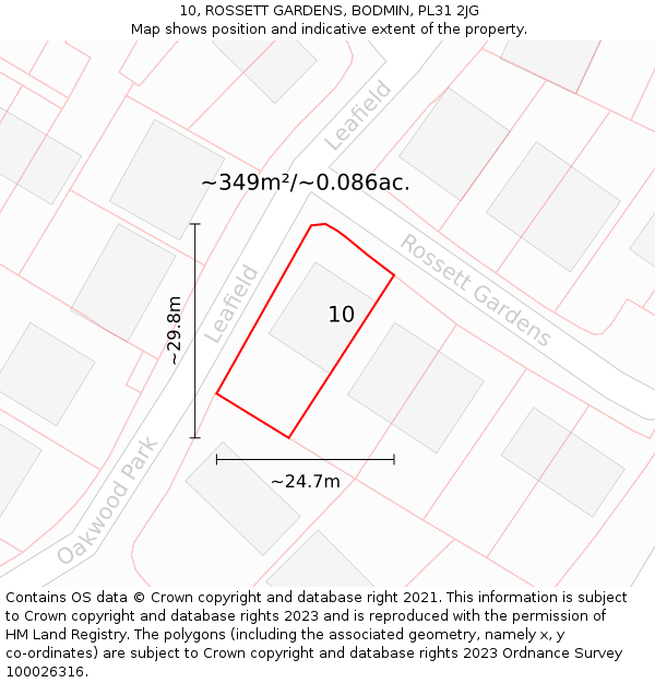 10, ROSSETT GARDENS, BODMIN, PL31 2JG: Plot and title map